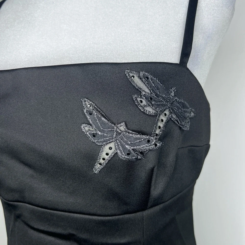 Vtg HUGO BUSCATI Black‎ Dragonfly Glam Y2K 90s Wedding Guest Cocktail Dress Sz 6